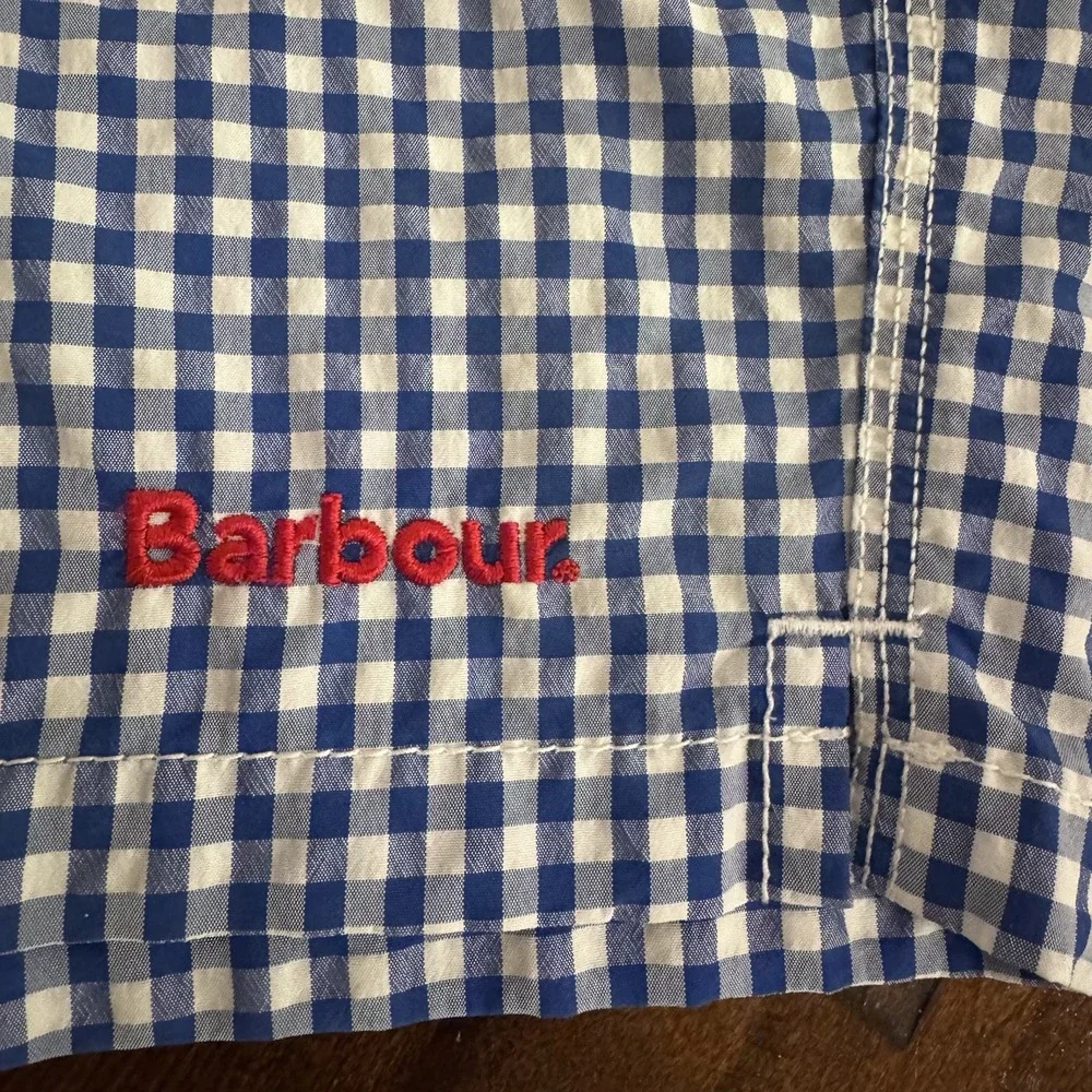 Barbour Men's Gingham Swim Shorts Blue White Mesh Lined Size S